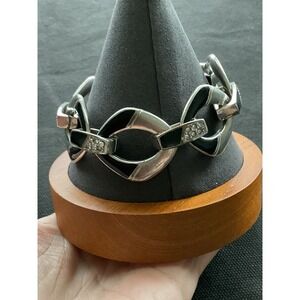 White House Black Market bracelet chunky silver-tone link Black Enamel